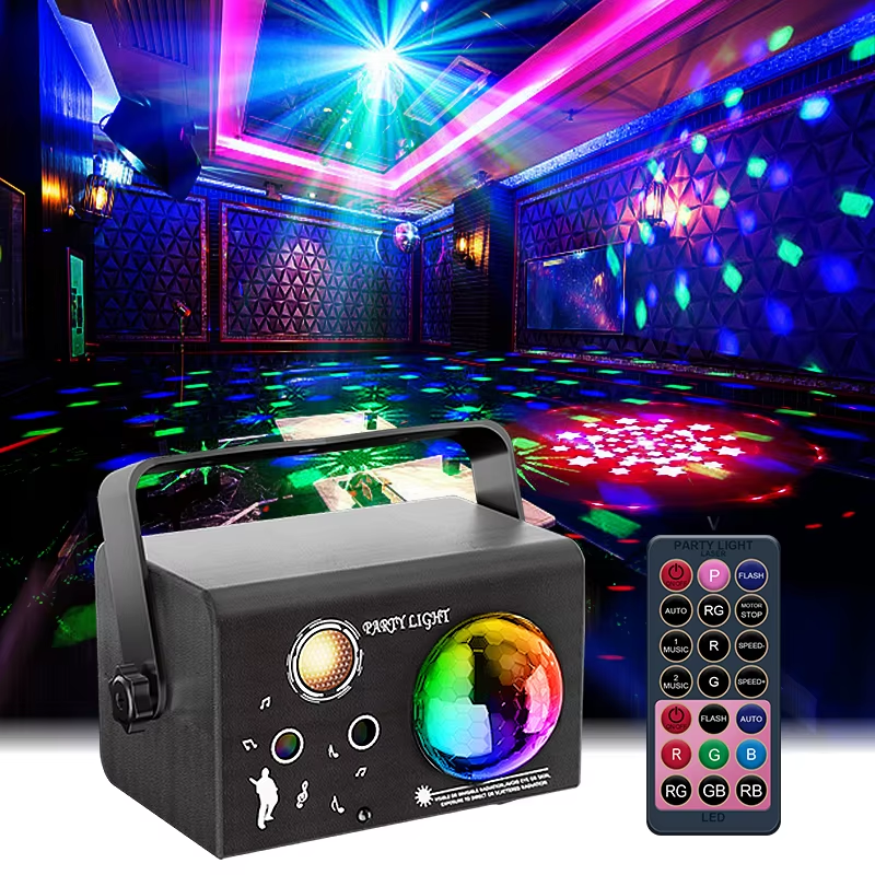 Square Magic Ball Laser Light Self-Propelled Voice Control Strobe Remote DC Power